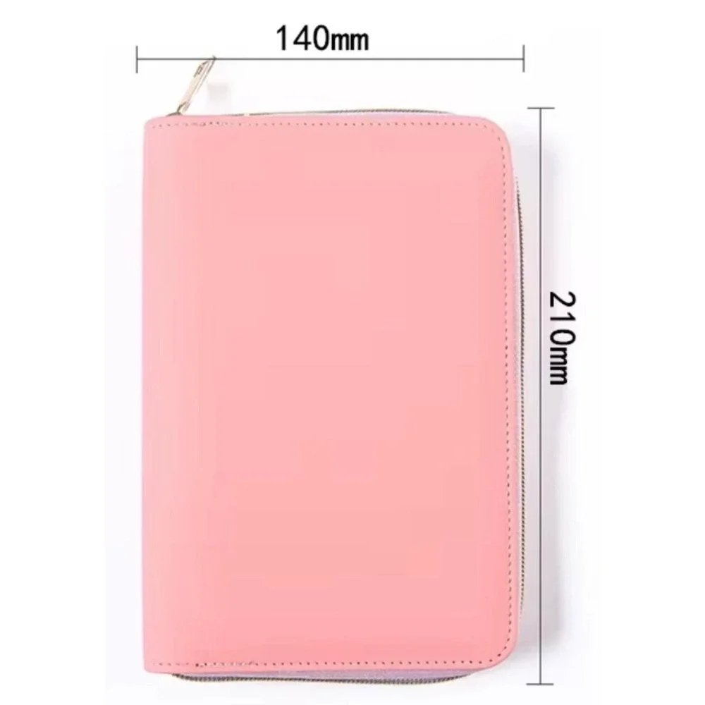 Pink Vegan Leather A6 6-Ring Zip Around Planner Binder Organizer Cash Budgeting